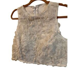 White Textured Flowery Satiny Sleeveless Top